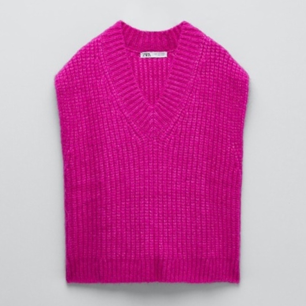 Zara Fuchsia Pink Purl Knit Vest Barbie Core